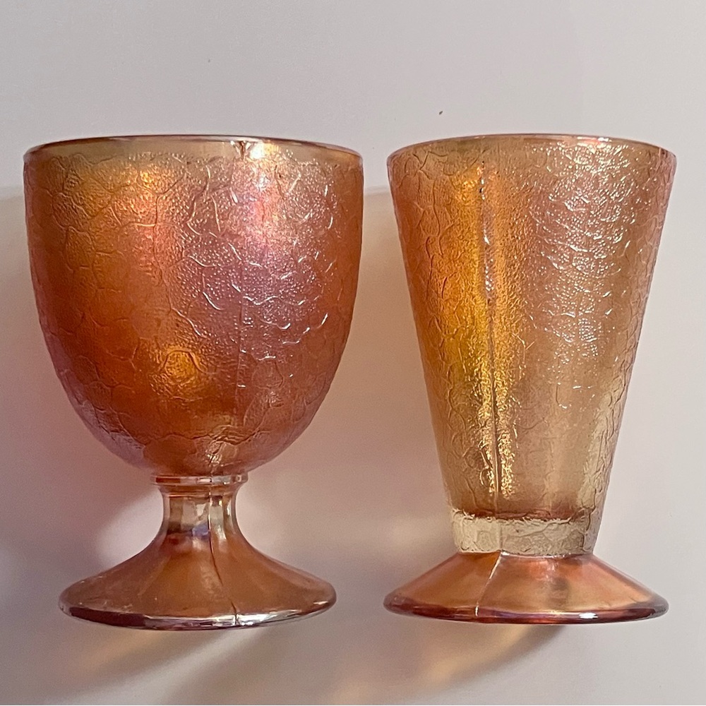 VINTAGE CARNIVAL GLASS / Marigold Crackle By JEANETTE / 2 Glasses / CIRCA 1930